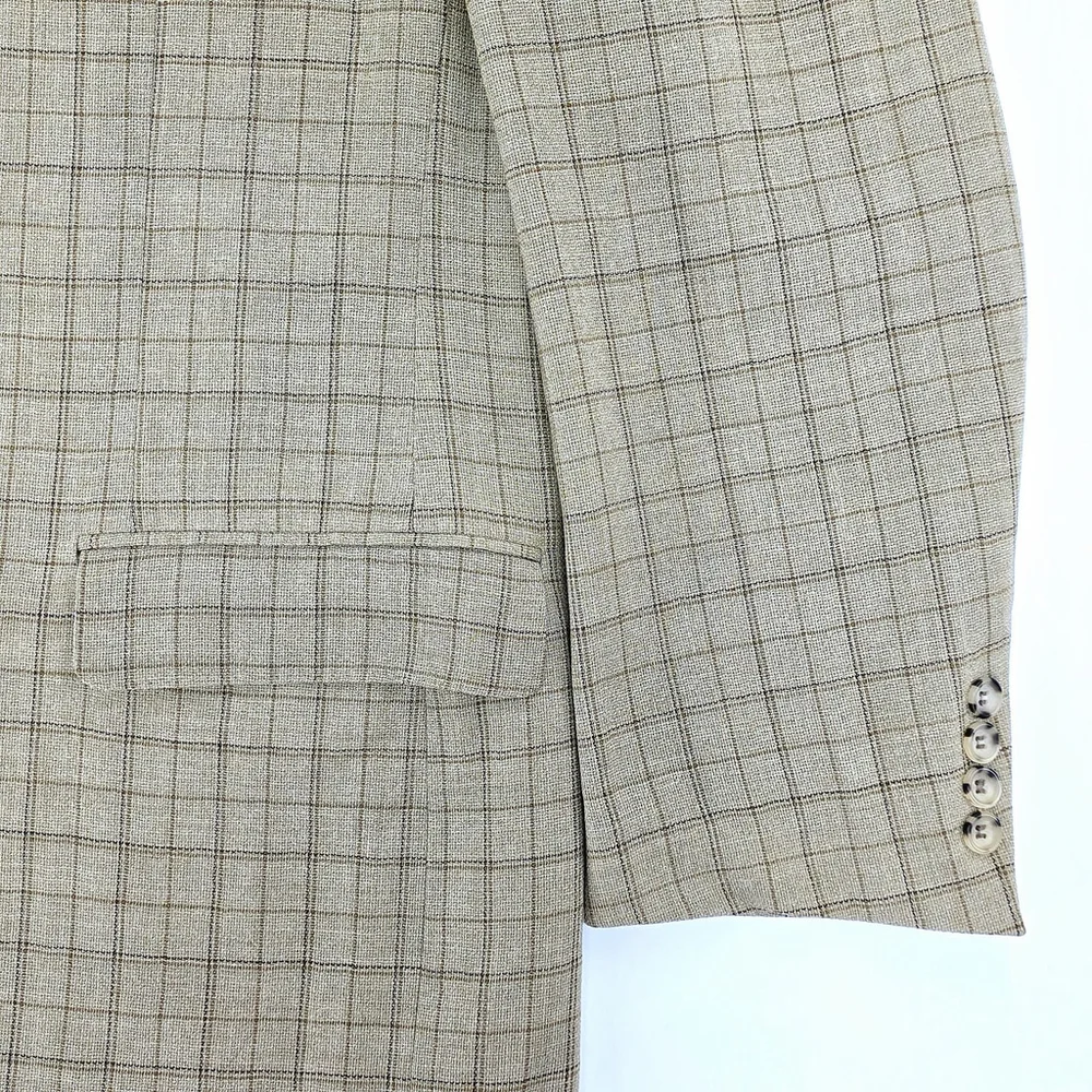 Quiet Luxury Canali Wool Blazer Mens 52L Tan Plaid Made in Italy Sport Coat - Picture 14 of 16